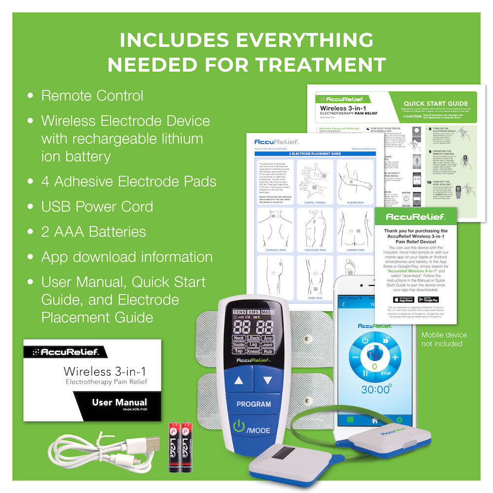 AccuReliefTM Wireless Pain Relief Device With Remote and Mobile App