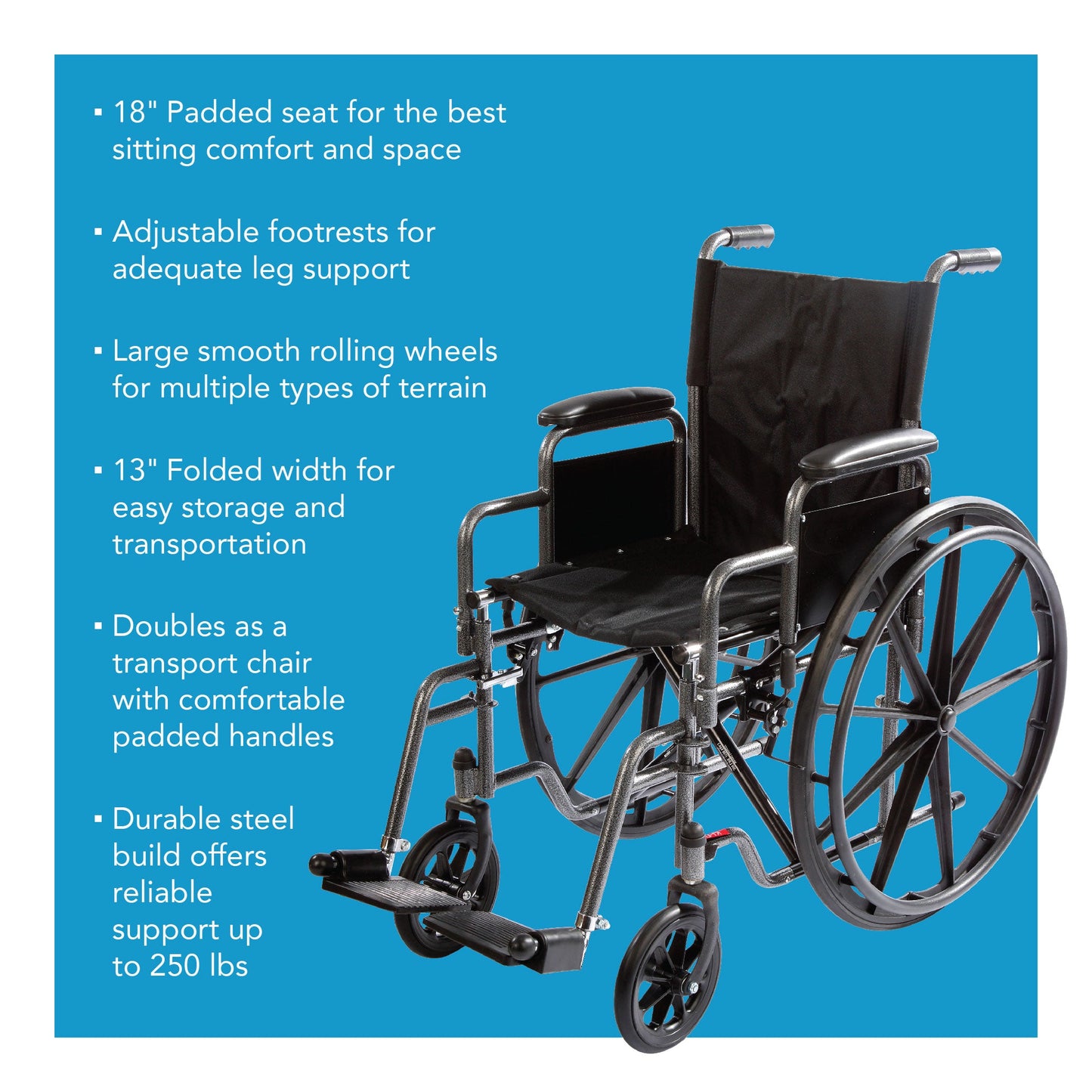 Carex Wheelchair With Large 18” Padded Seat