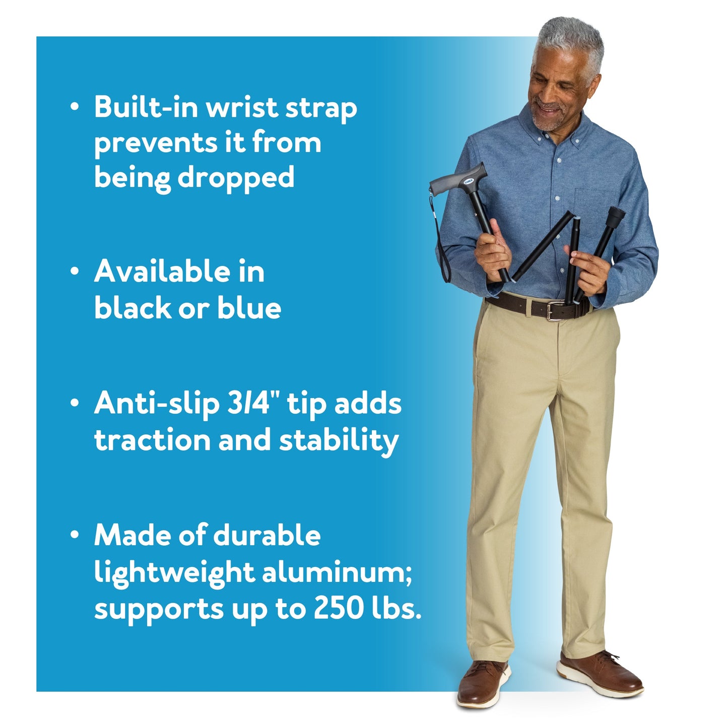 Carex Soft Grip Folding Cane with Derby Handle