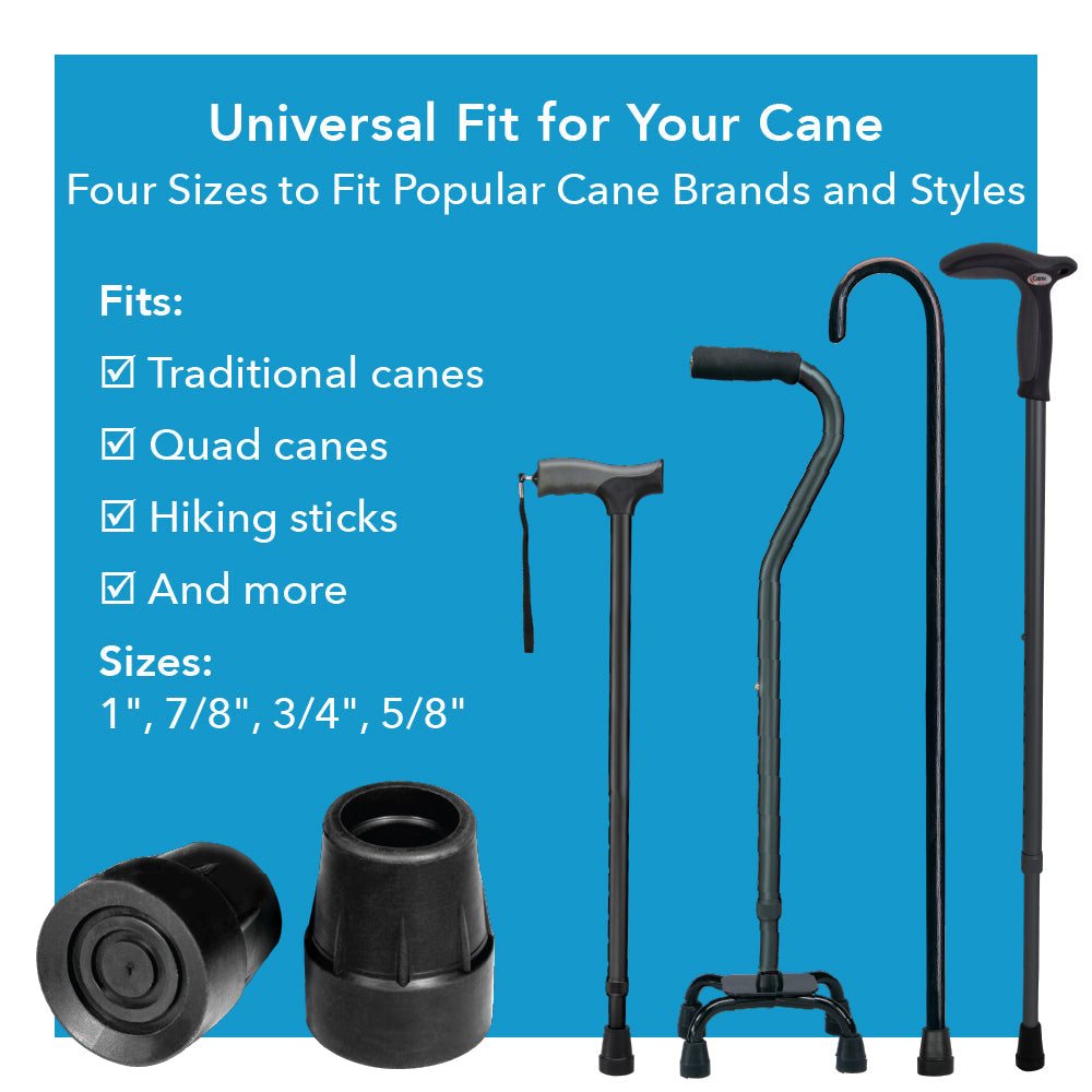 Carex Replacement Cane Tips (1", 3/4", 5/8", 7/8") - 2-Pack