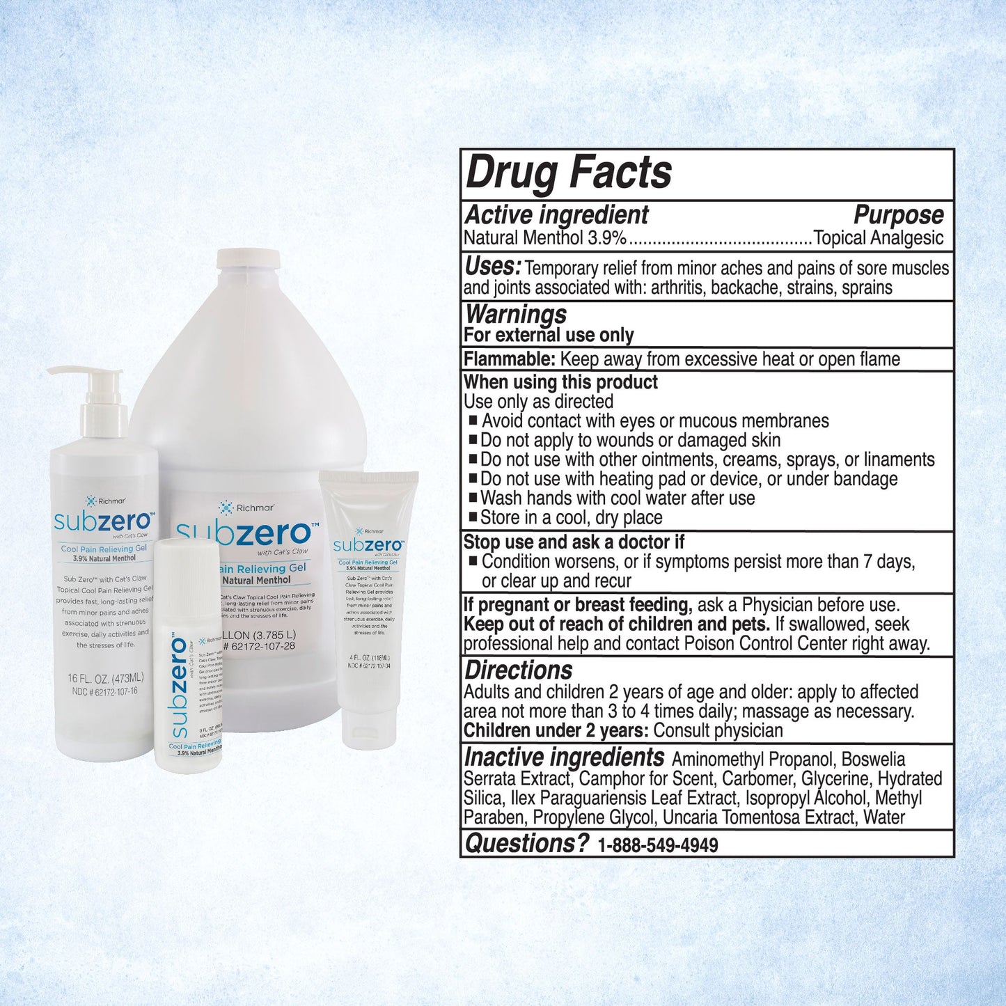 Sub Zero Cool Pain Relieving Gel - Multiple Sizes