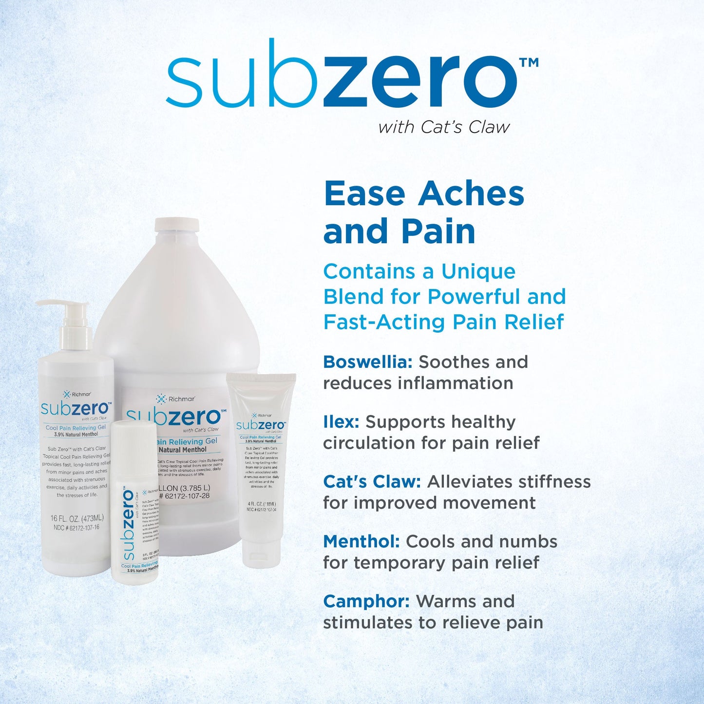 Sub Zero Cool Pain Relieving Gel - Multiple Sizes