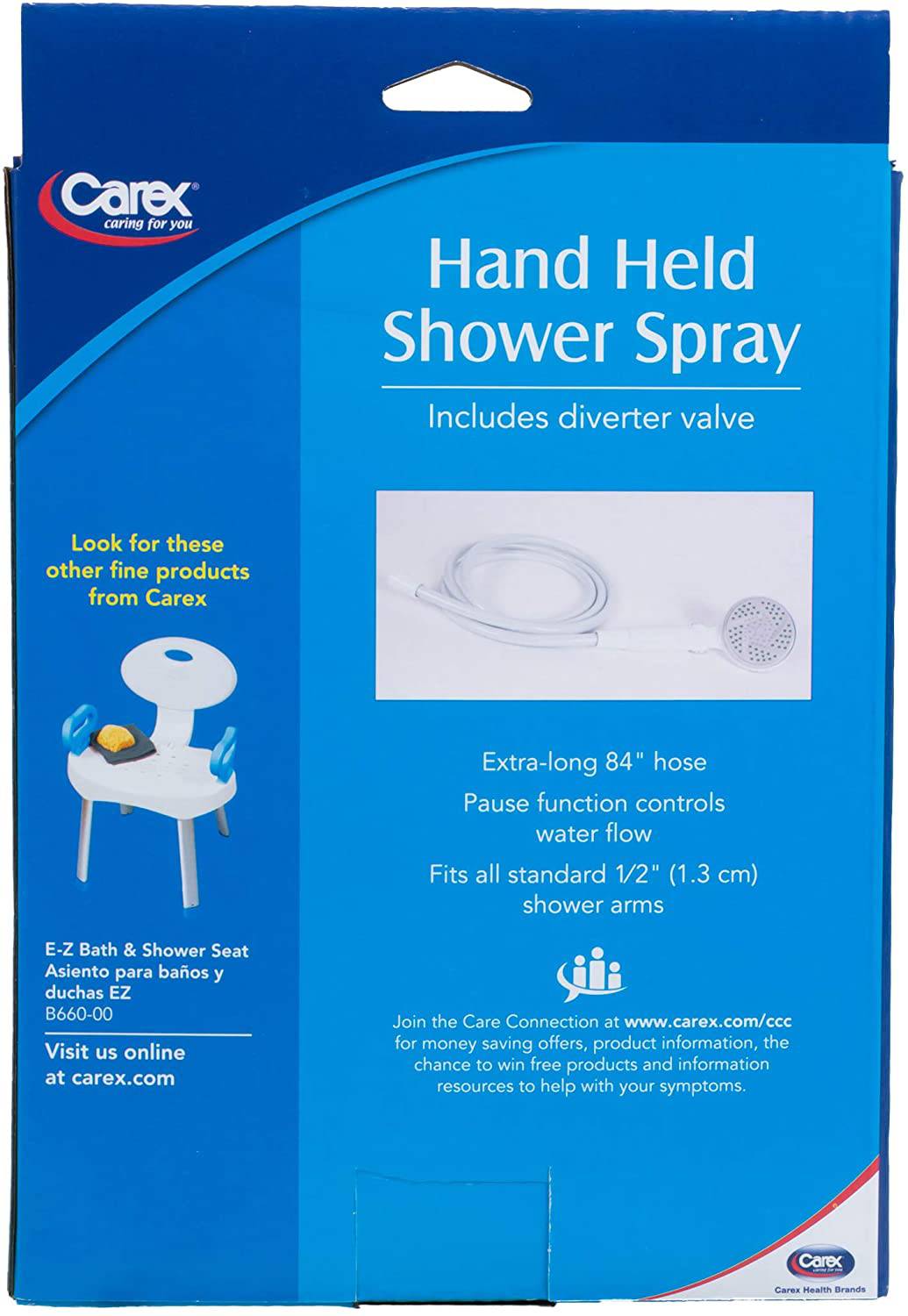 Carex Hand-Held Shower Spray With Diverter Valve