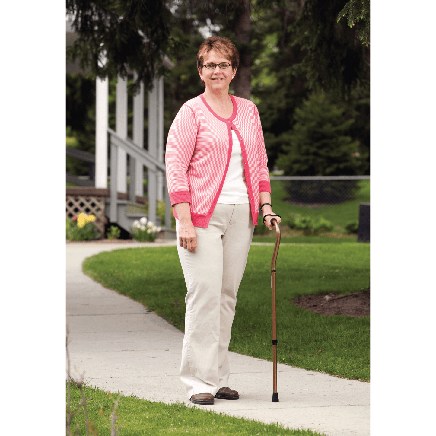 Carex Offset Aluminum Cane with Cushioned Grip and Wrist Strap