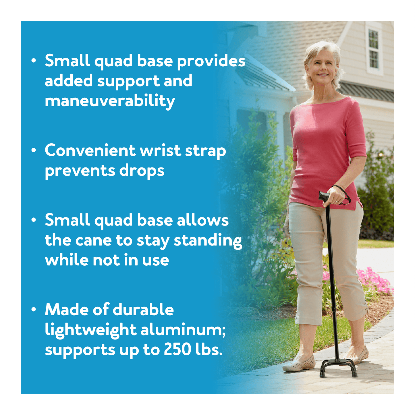 Carex Small Base Quad Cane with Soft Grip Derby Handle