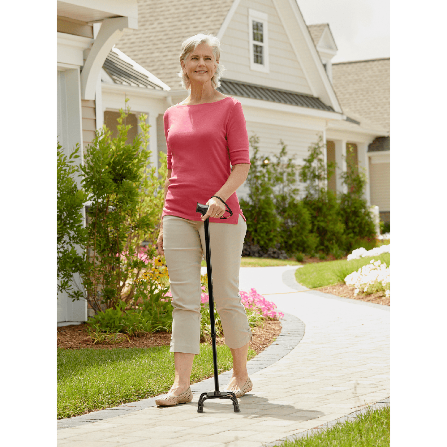 Carex Small Base Quad Cane with Soft Grip Derby Handle